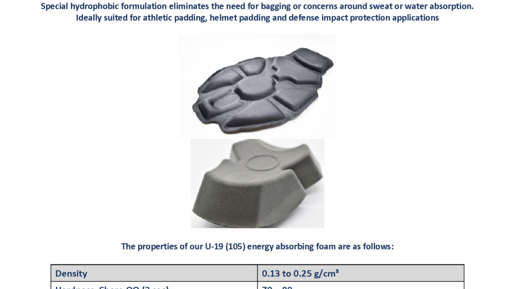 Energy Absorbing Hydrophobic Polyurethane Foam U-19-105 Data Sheet