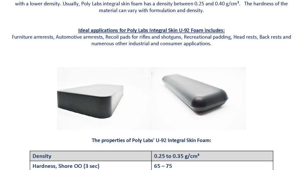 Integral Skin Polyurethane Foam U-92 Data Sheet