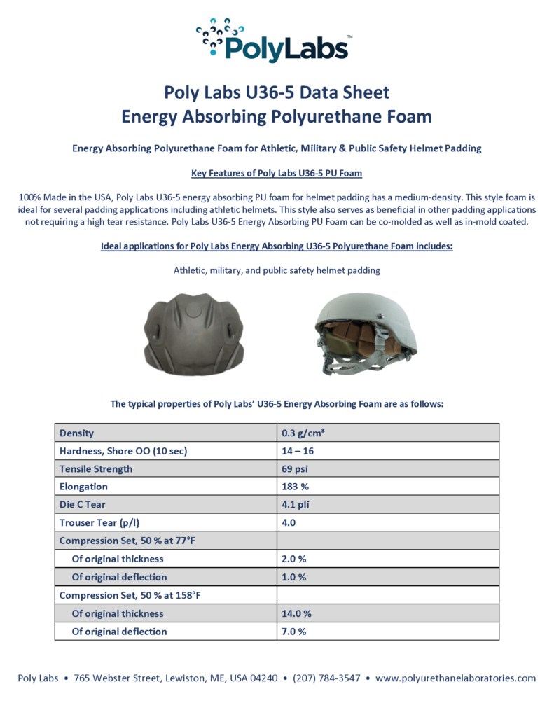 Energy-Absorbing U36-5 Polyurethane Foam Data Sheet Poly Labs
