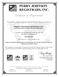Poly Labs ISO 9001:2015 Registration