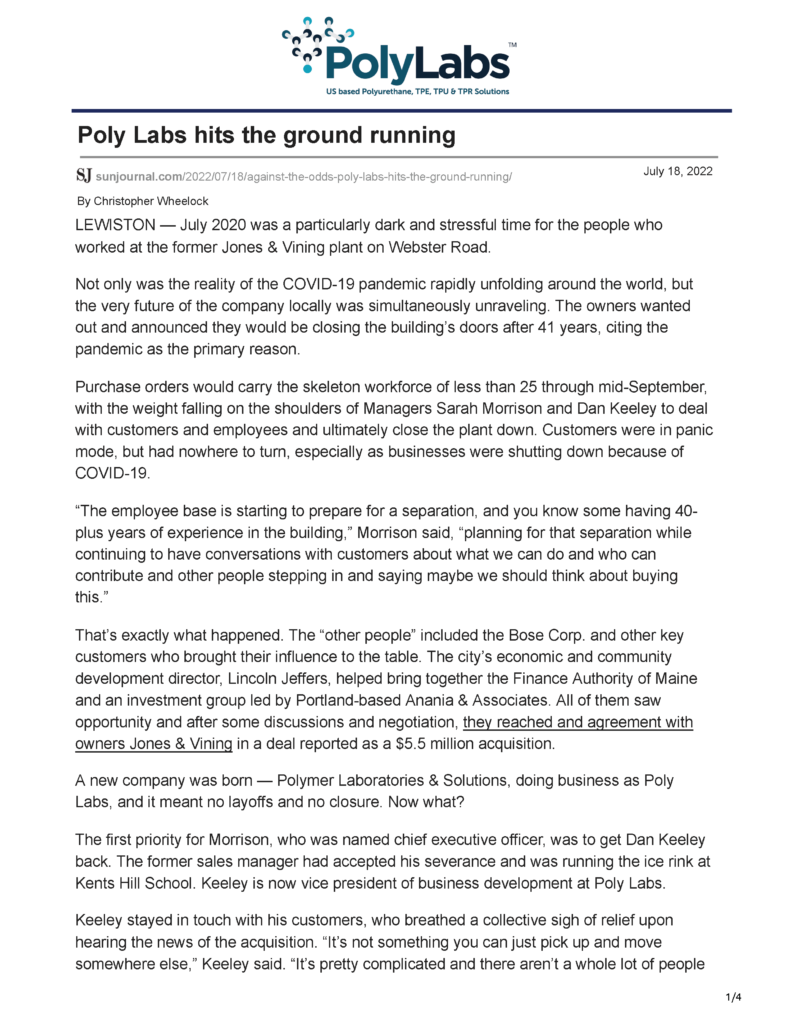 Lewiston Sun Journal Feature Poly Labs Lewiston, Maine, USA